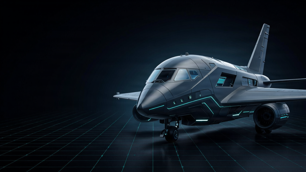 Advanced premium aerospace aircraft render showcasing clean engineering lines